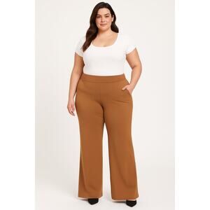 Chloe Kristyn Bridgette Wide-Leg Ponte Pants Dark Camel Women’s Size 1X